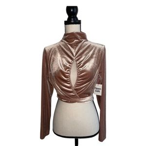 Open Edit Velvet Open Front Mock neck crop top